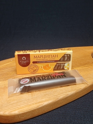 Марципановые палочки с кусочками апельсина в темном шоколаде, 50 гр